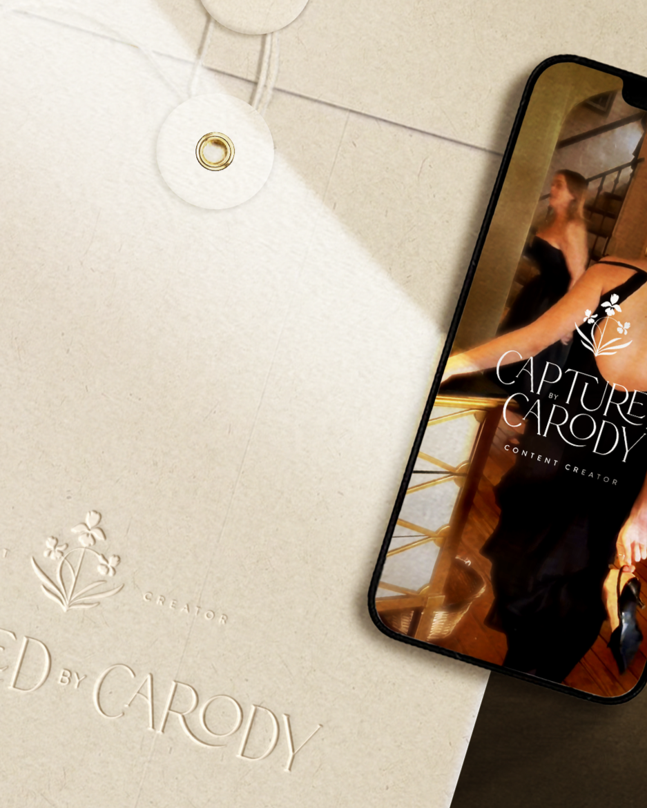 Captured by Carody Branding Envelope and Phone Mockup