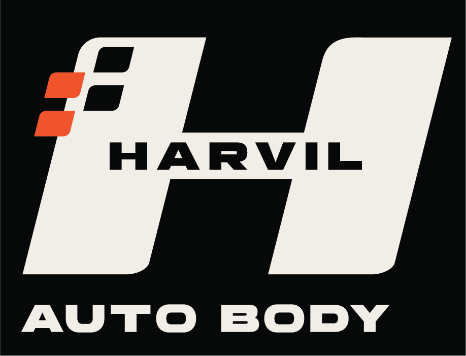 Harvile Auto Body logo with stylized letter H and red accent lines