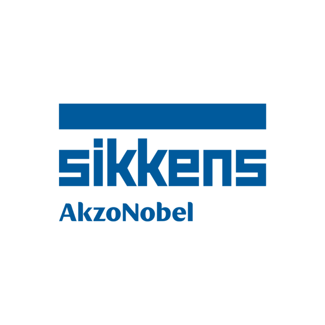 Sikkens logo with a blue rectangle at the top, the word 'sikkens' in bold blue letters, and 'AkzoNobel' underneath also in blue.
