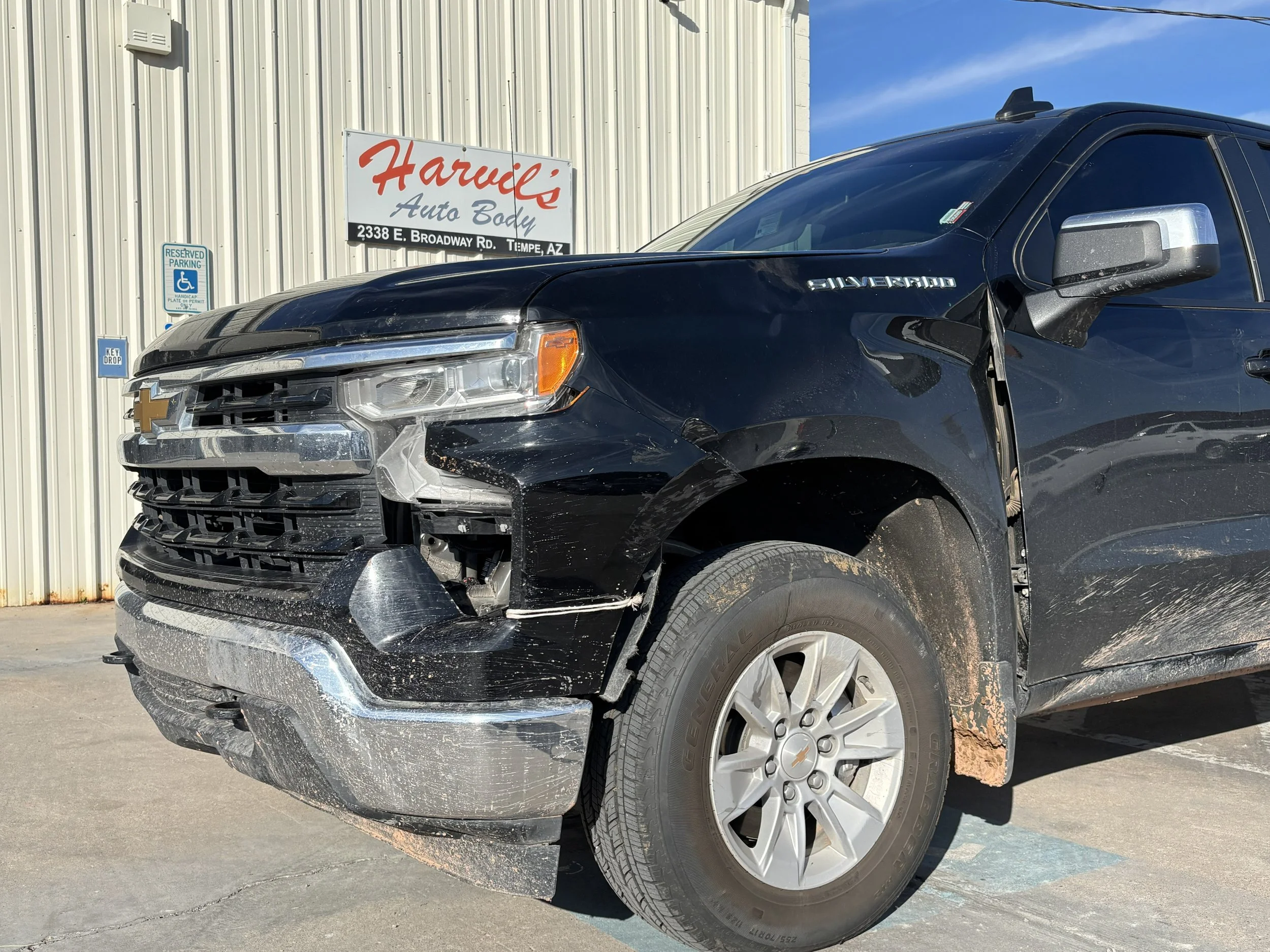 2025 Chevrolet Silverado - We replaced the front fender, bumper, and headlight on this Chevrolet Silverado, making it like-new again.