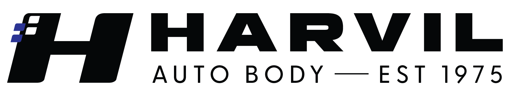 Harvil Auto Body logo with a stylized H and blue accents.