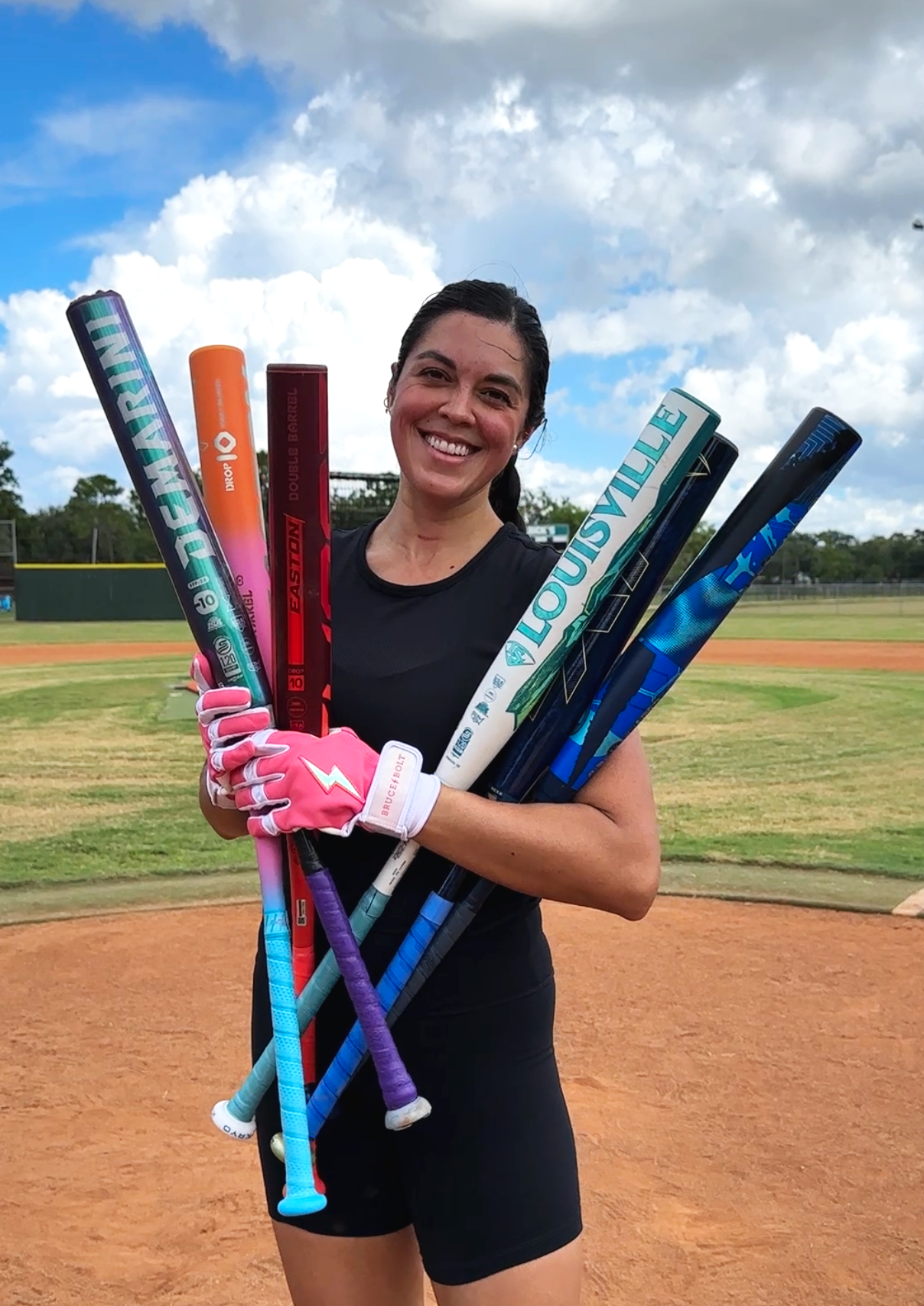 Jessica Bowden, the Softball Doctor, with bats from JustBats.com.