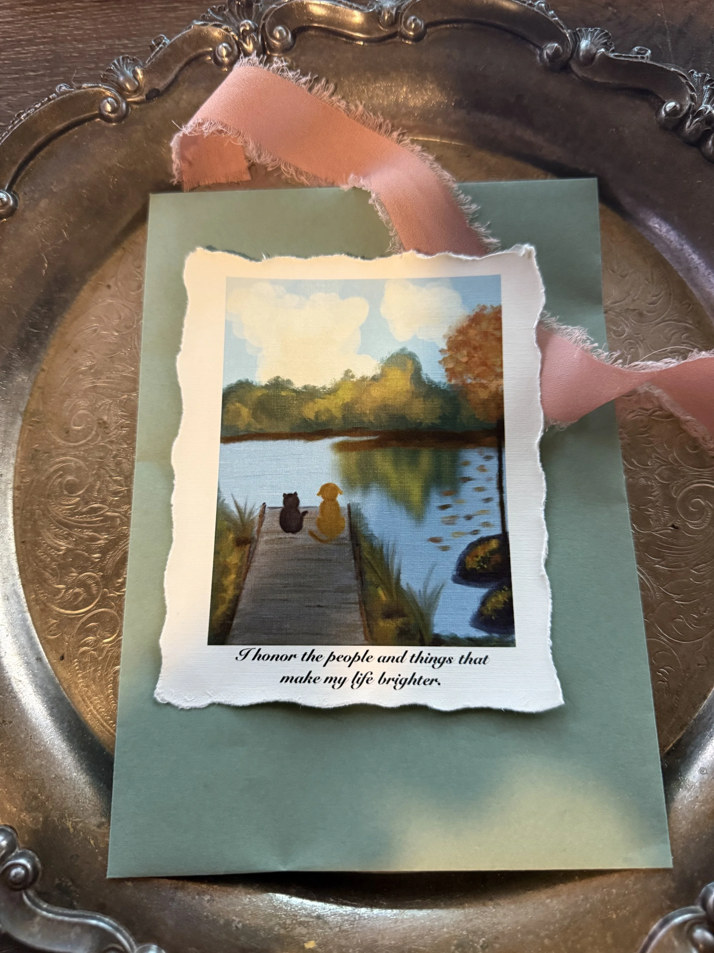 Cat & Dog Lake Landscape Affirmation Card
