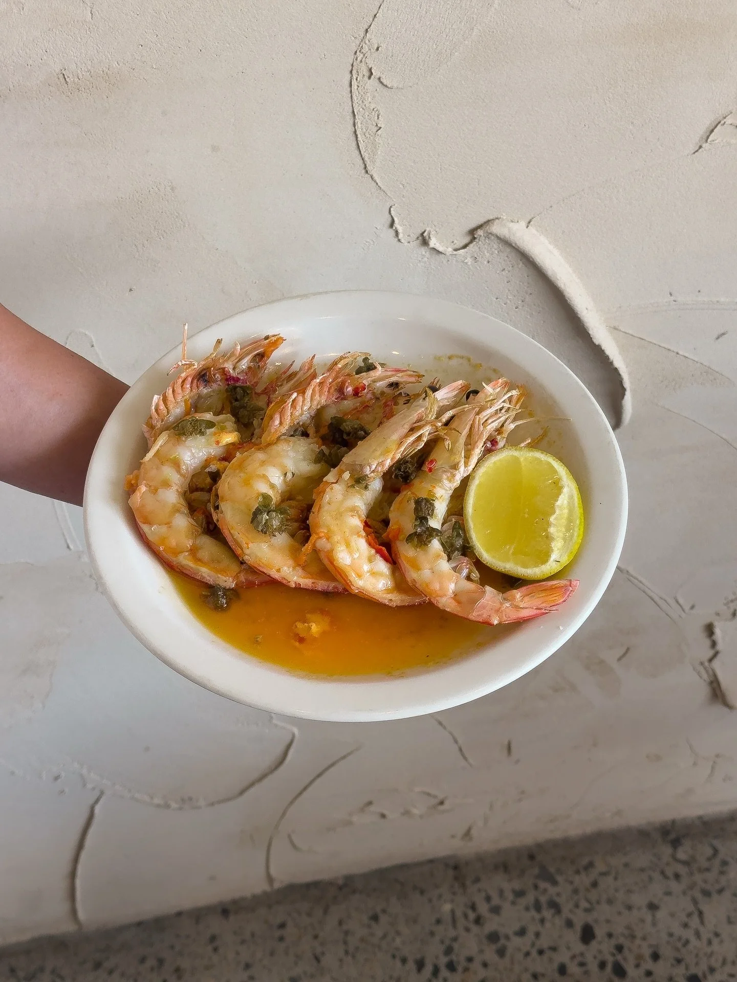 Butterflied King Prawns | Yamba King Prawns, Fried Capers, Tamari, Calabrian Chilli, Lemon