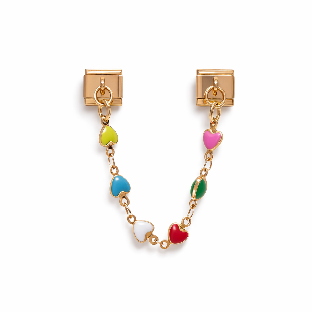 Rainbow Heart Chain Double Charm