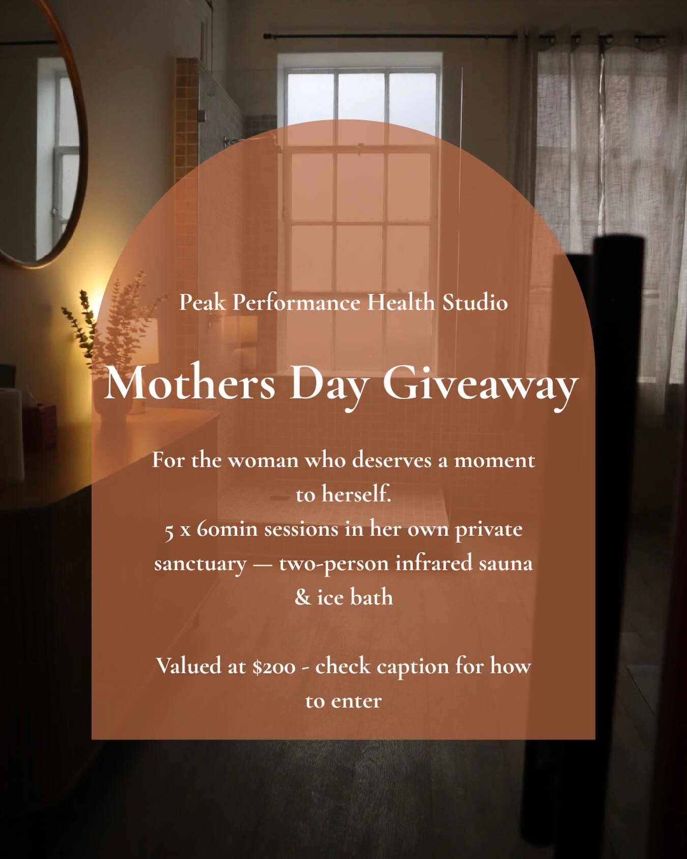💕 MOTHER&rsquo;S DAY GIVEAWAY 💕

For the woman who deserves a moment to herself.
I&rsquo;m giving away 5 x 60min sessions in my private Recovery Room &mdash; two-person infrared sauna &amp; ice bath, valued at $200.

Whether it&rsquo;s your mum, yo