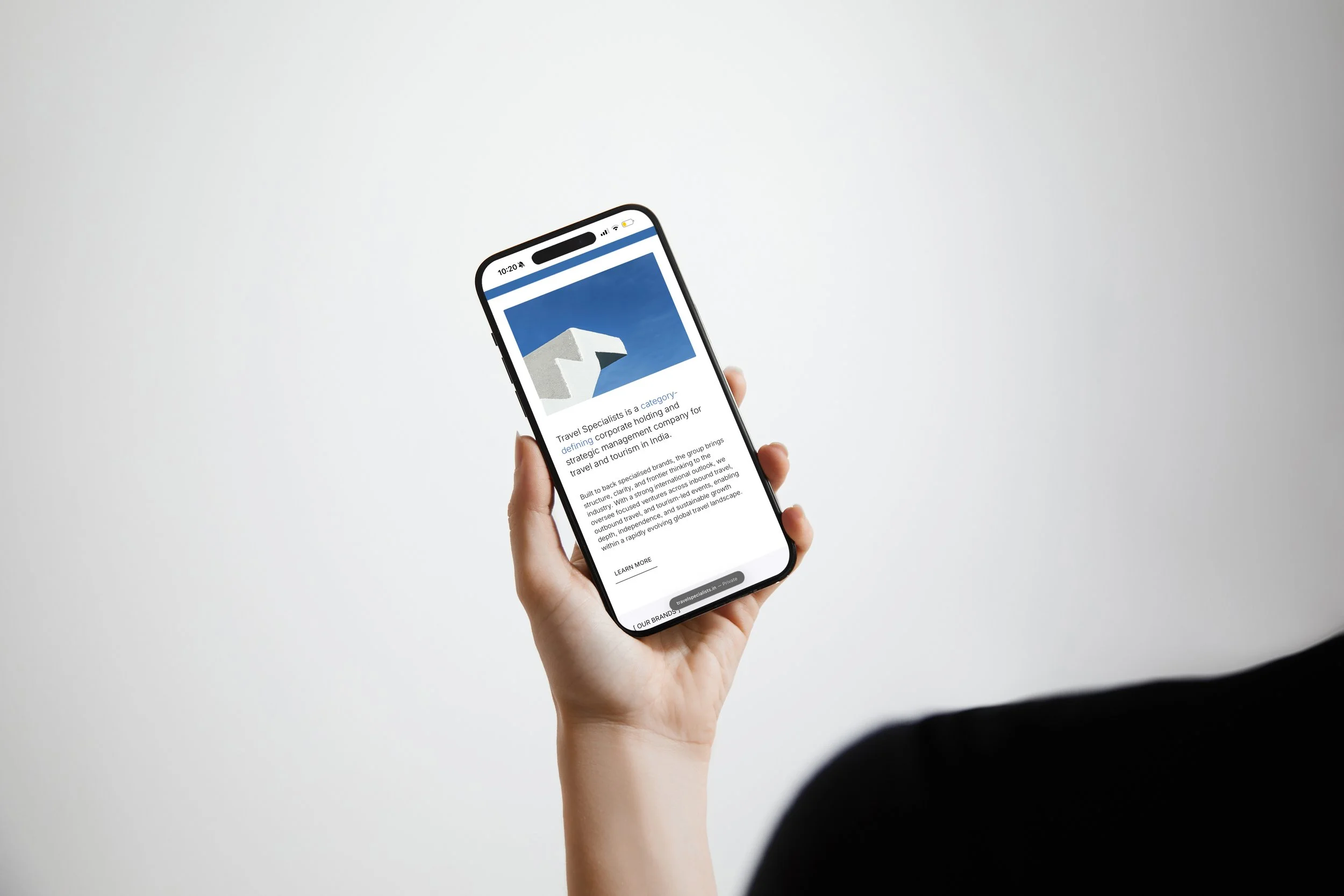 Mobile responsive website mockup displaying the about page for Travel Specialists. Custom web design and development by Melbourne creative studio.