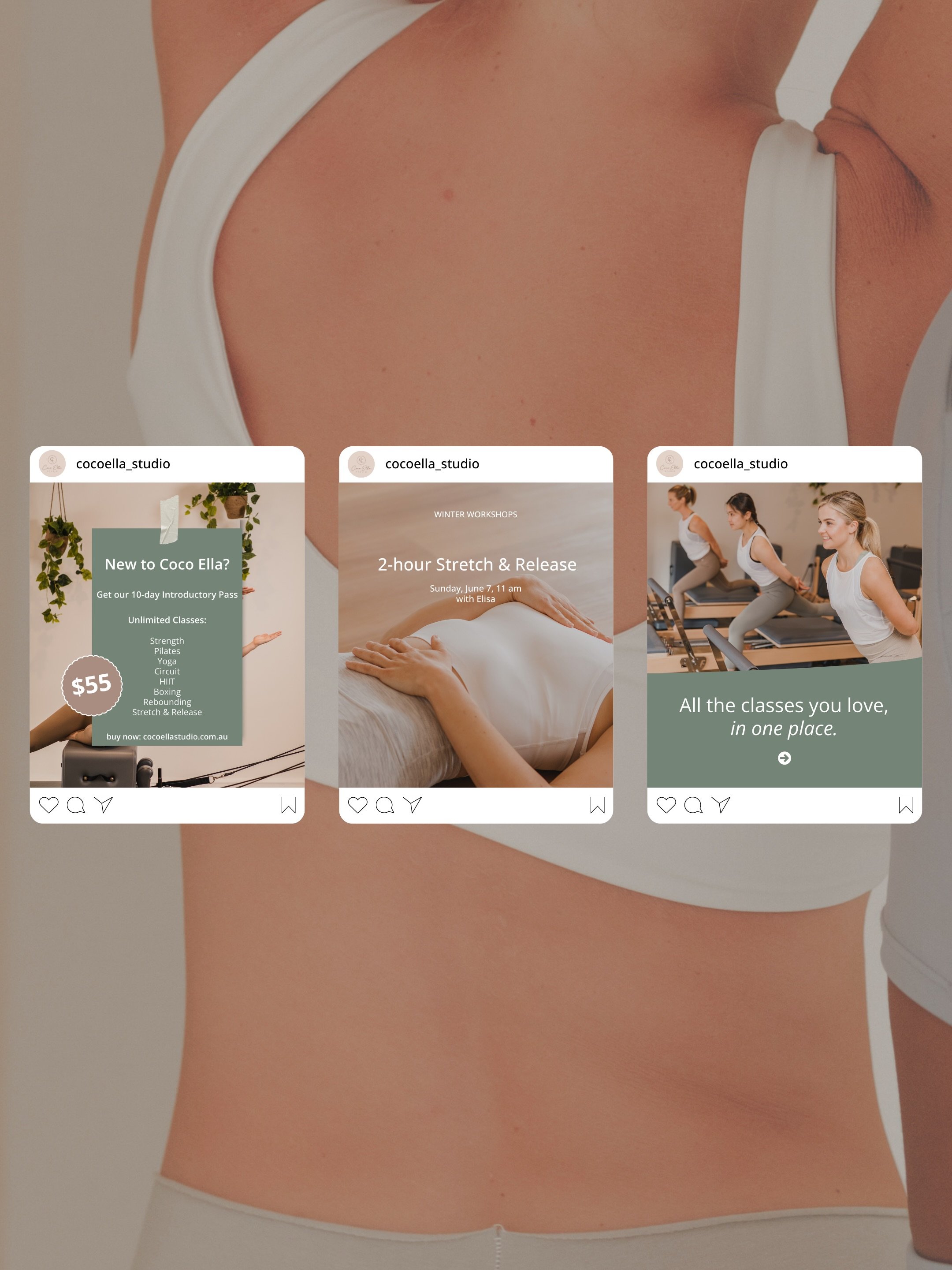 &ldquo;Nothing intimidating, nothing that screams perfection.&rdquo;

The note we kept coming back to when designing social templates for Coco Ella, a beautiful women&rsquo;s only fitness studio in Melbourne&rsquo;s Prahran.

This was never about the