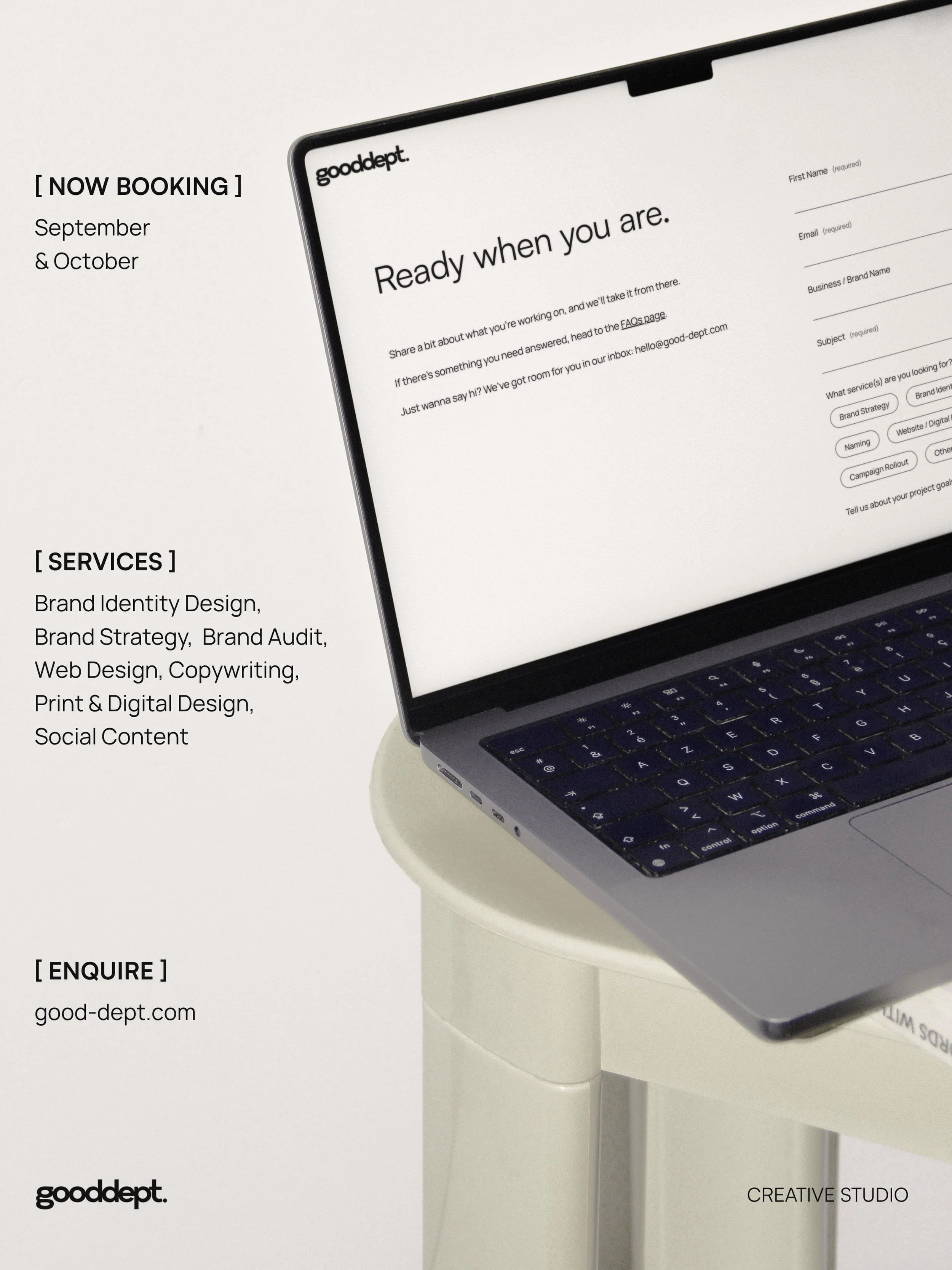 That project you&rsquo;ve been thinking of? Yep, that one. Let&rsquo;s set it in motion.

Whether it&rsquo;s a brand build, rebrand, website, socials, or a custom project, now&rsquo;s the time to start.

Comment &lsquo;GUIDE&rsquo; to get our Service