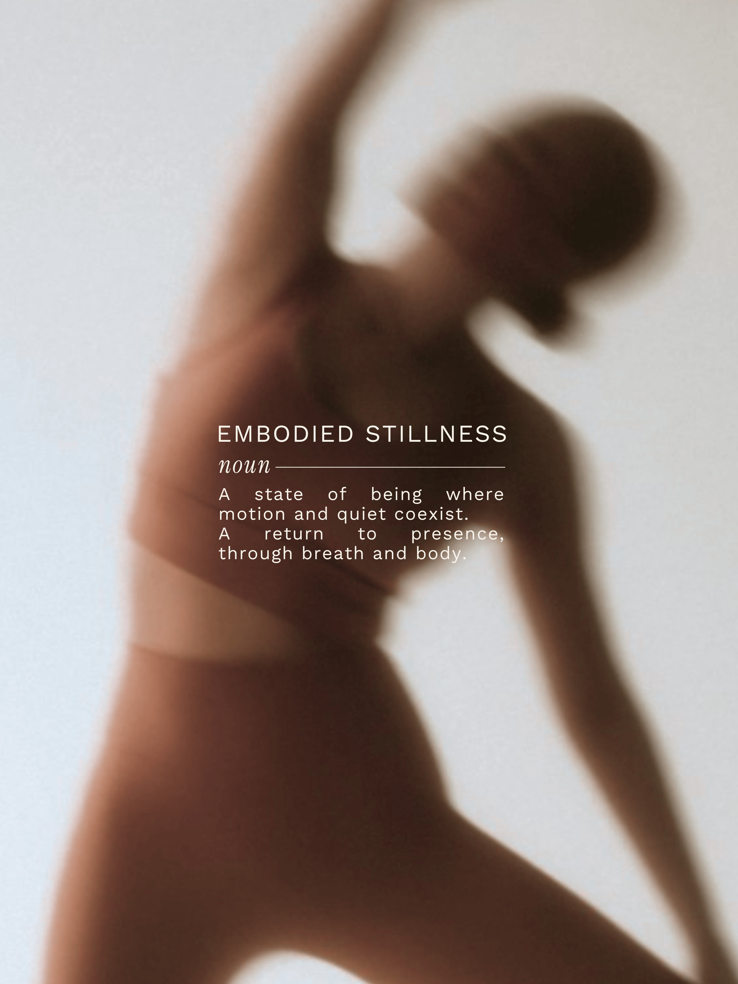 Promotional digital content poster featuring clean typography and text overlay. Strategic visual communication for a contemporary movement practice.