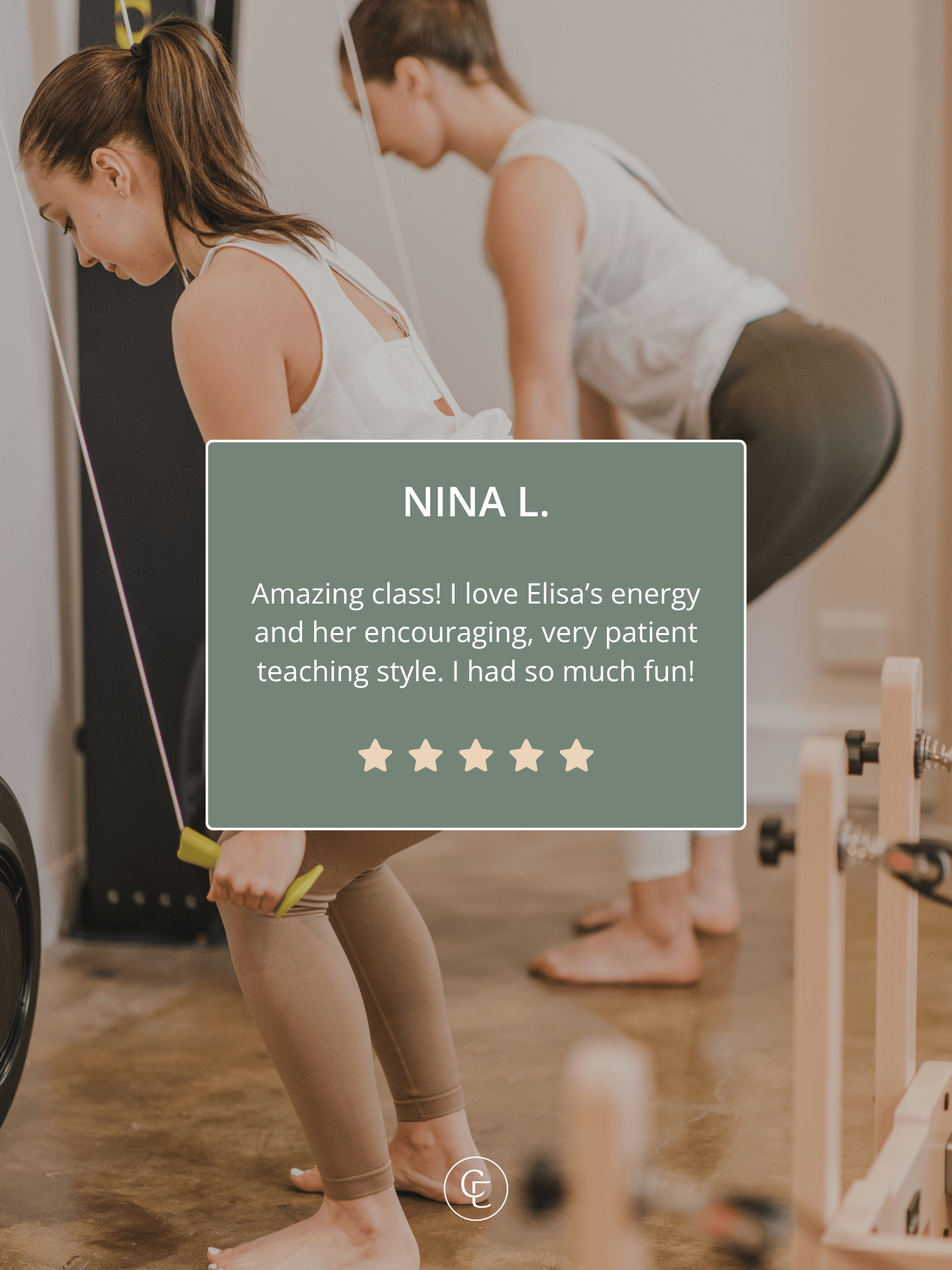 Member testimonial Instagram template designed for Coco Ella, giving the women's only fitness studio a consistent format for sharing reviews.