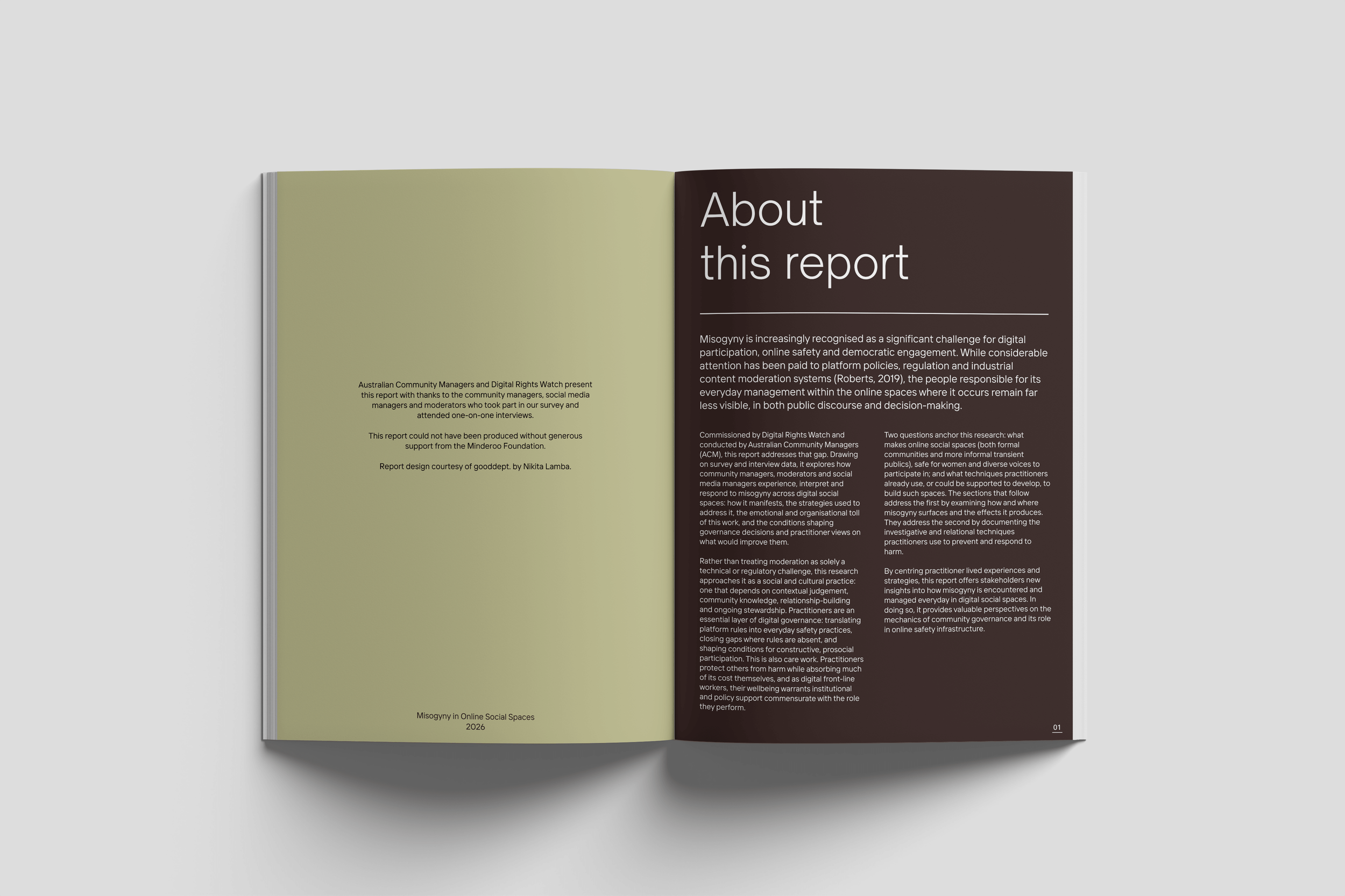 About page from the Digital Rights Watch report on how community managers and moderators govern gendered harms in online social spaces.