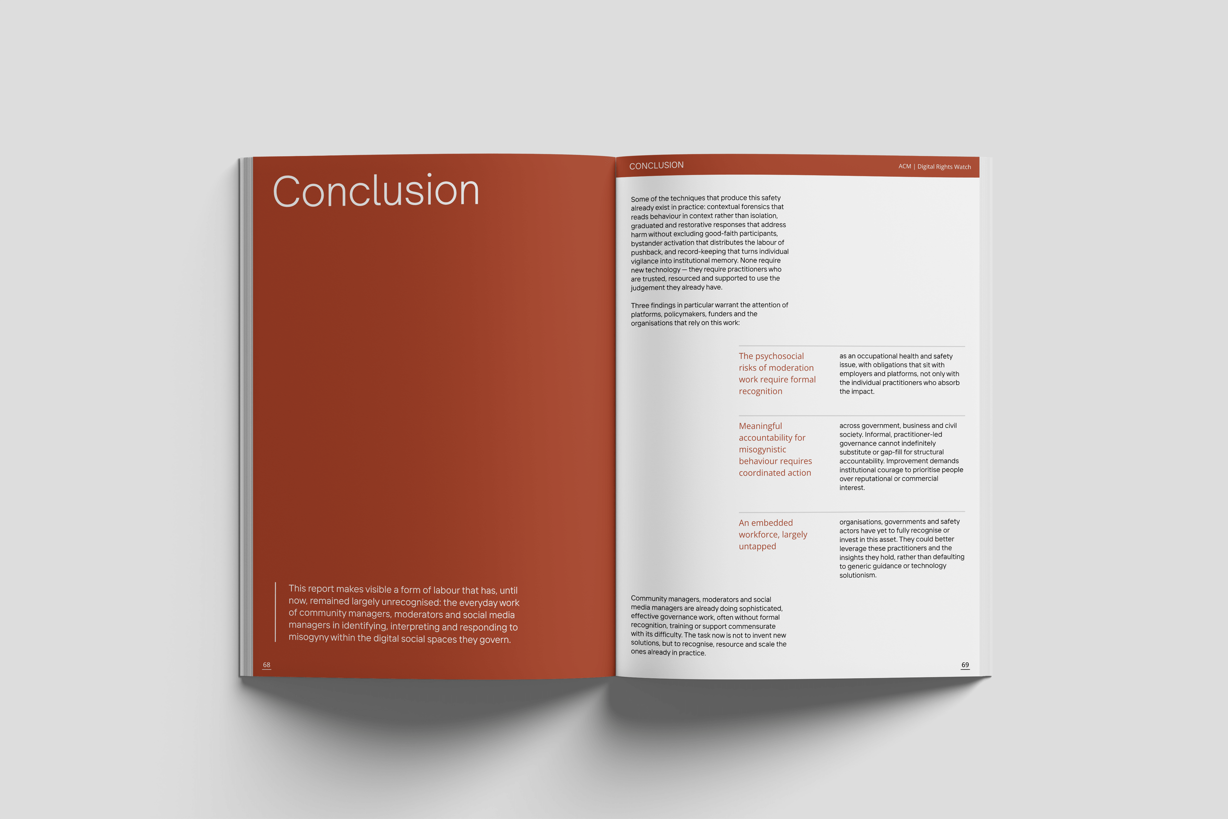 Clean editorial layout from the ACM report on online misogyny, balancing dense body copy with generous space for a smooth reading experience.