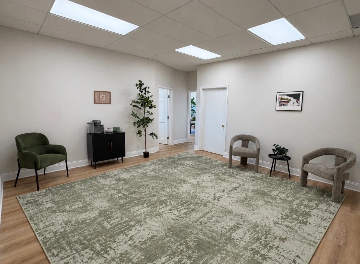 Staged reception and waiting area at 5579 Pearl Road