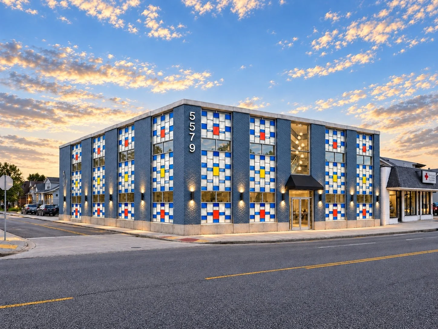 Architectural rendering of the renovated front of 5579 Pearl Road
