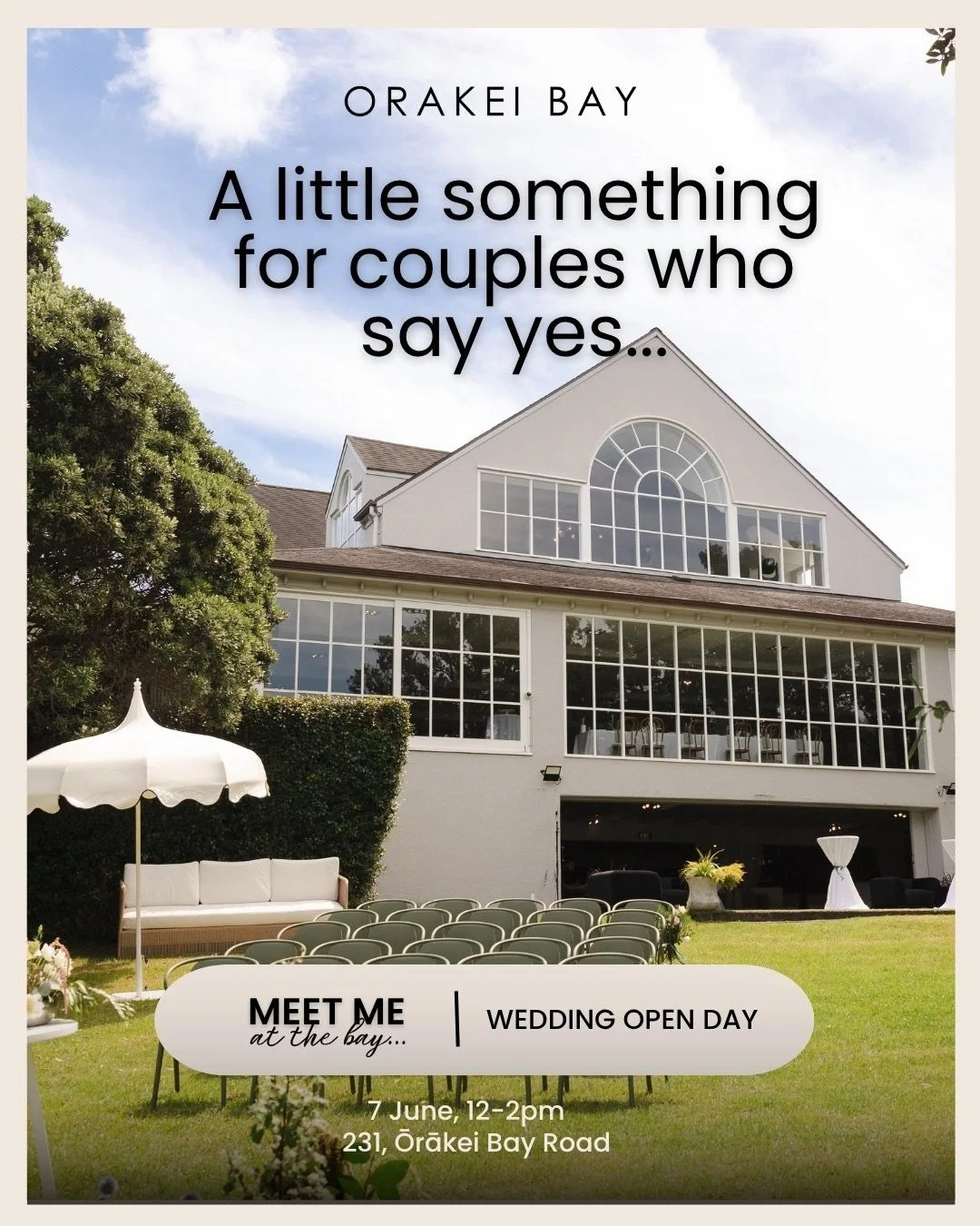 For couples who fall in love with Ōrākei Bay - book your wedding with us within 48 hours of our Wedding Open Day, and you'll receive a slab tiramisu cake for your wedding day, a Little White Book wedding planner, a bottle of bubbles, and the latest T