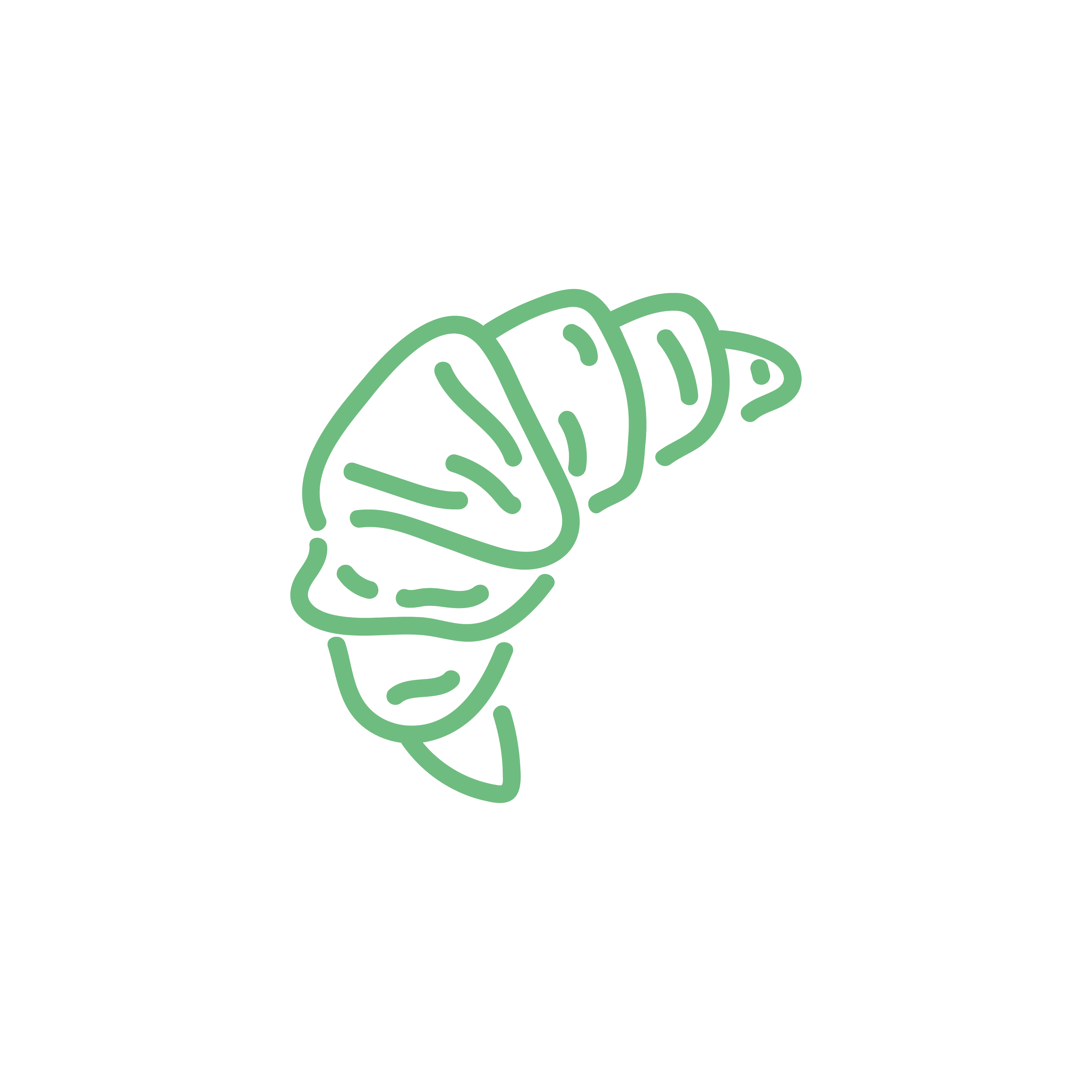 Line drawing of a croissant, outlined in green on a clear background.