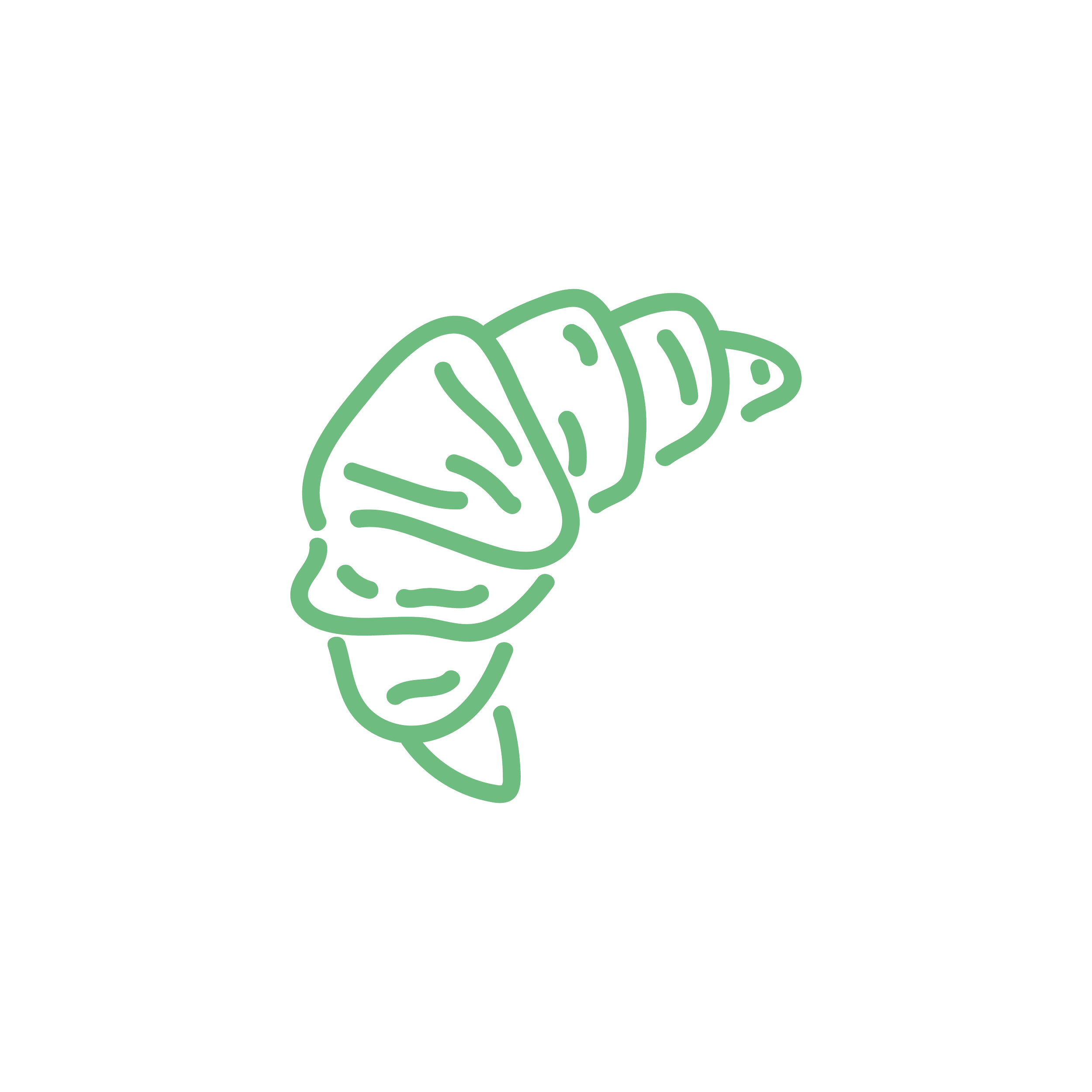Line drawing of a croissant, outlined in green on a clear background.