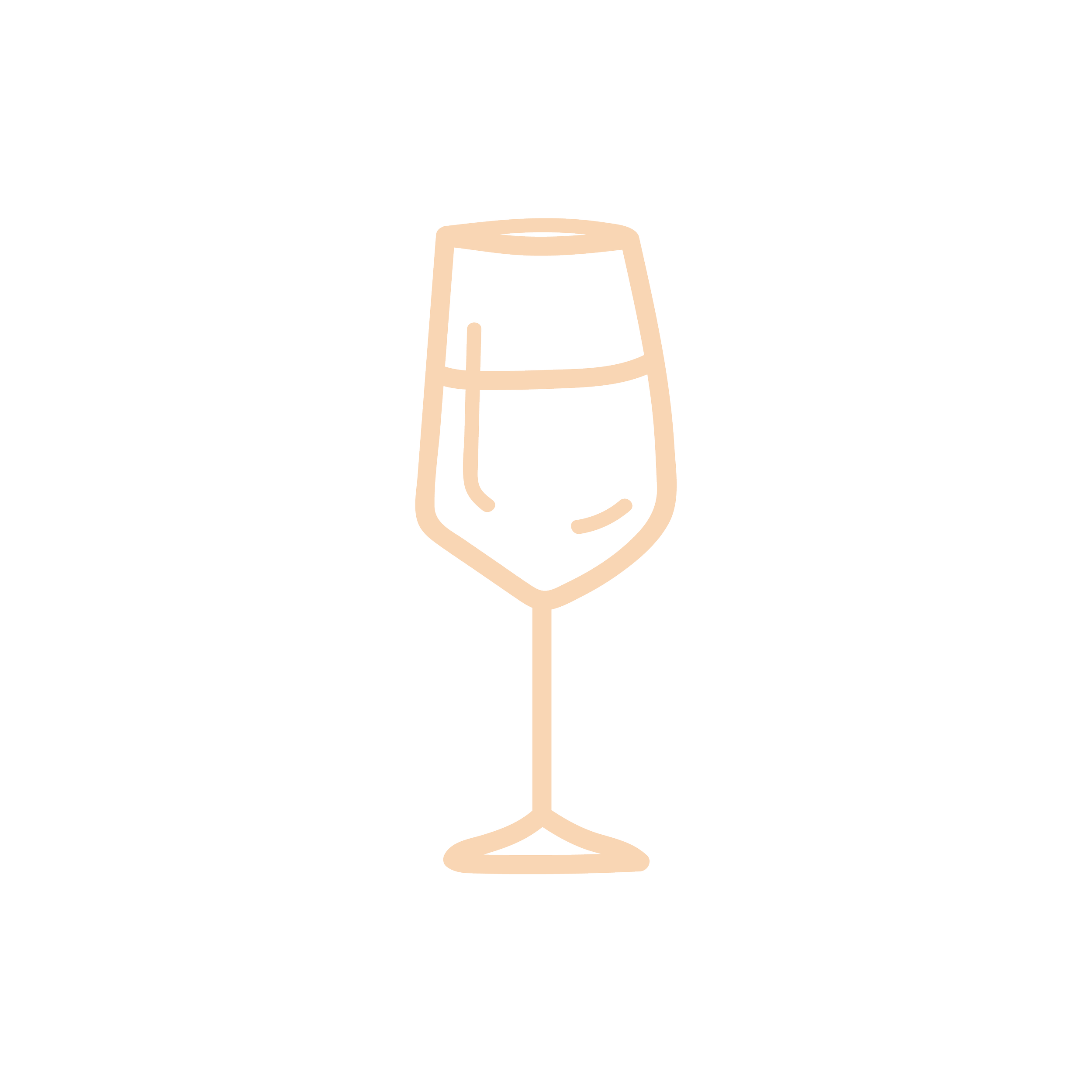 Minimalist line drawing of a champagne flute filled with liquid against a black background.