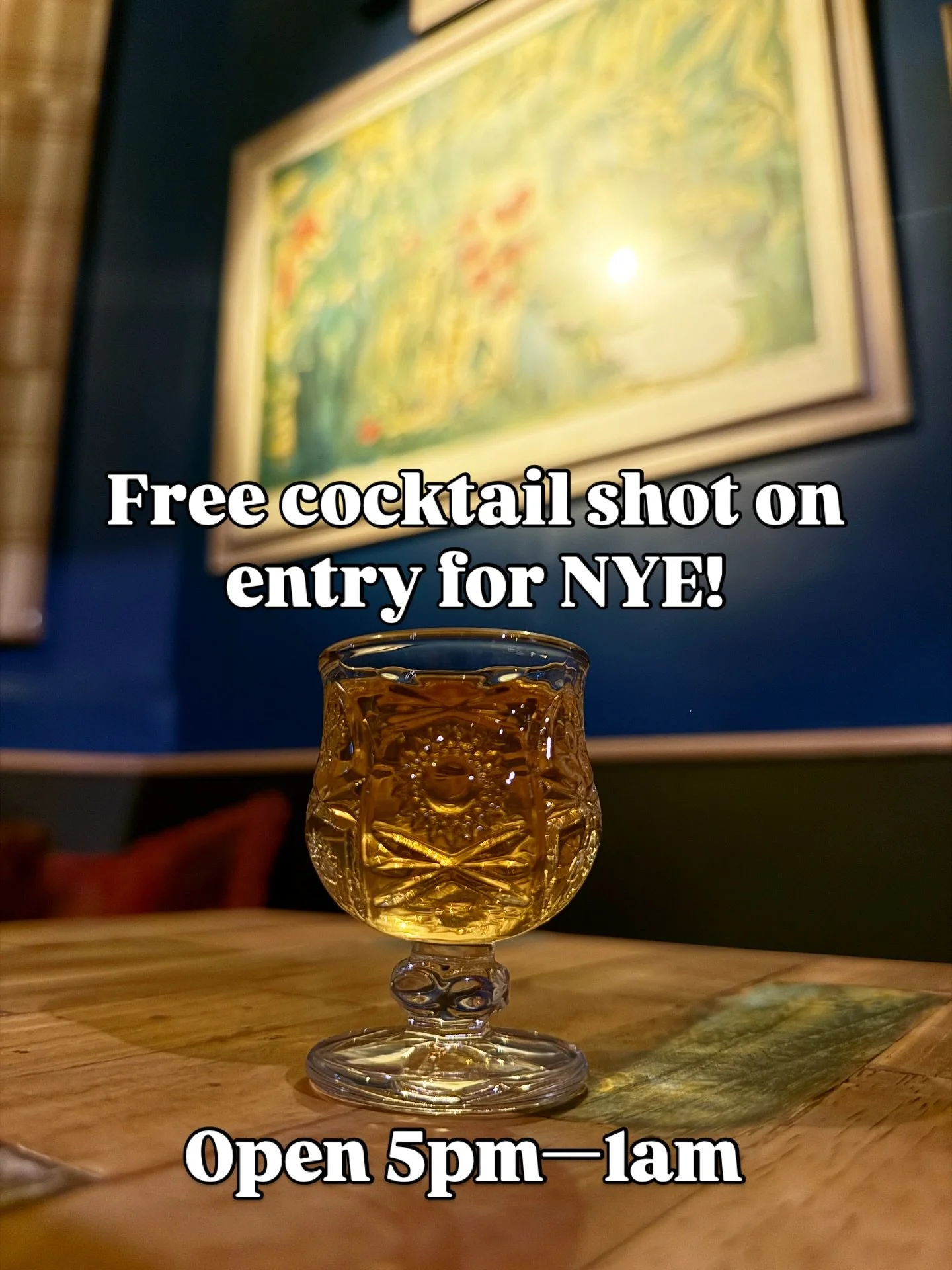 Celebrate the new year in style with cocktails, spritzes &amp; shots! Free mini cocktail shot of our Chess Club on arrival.