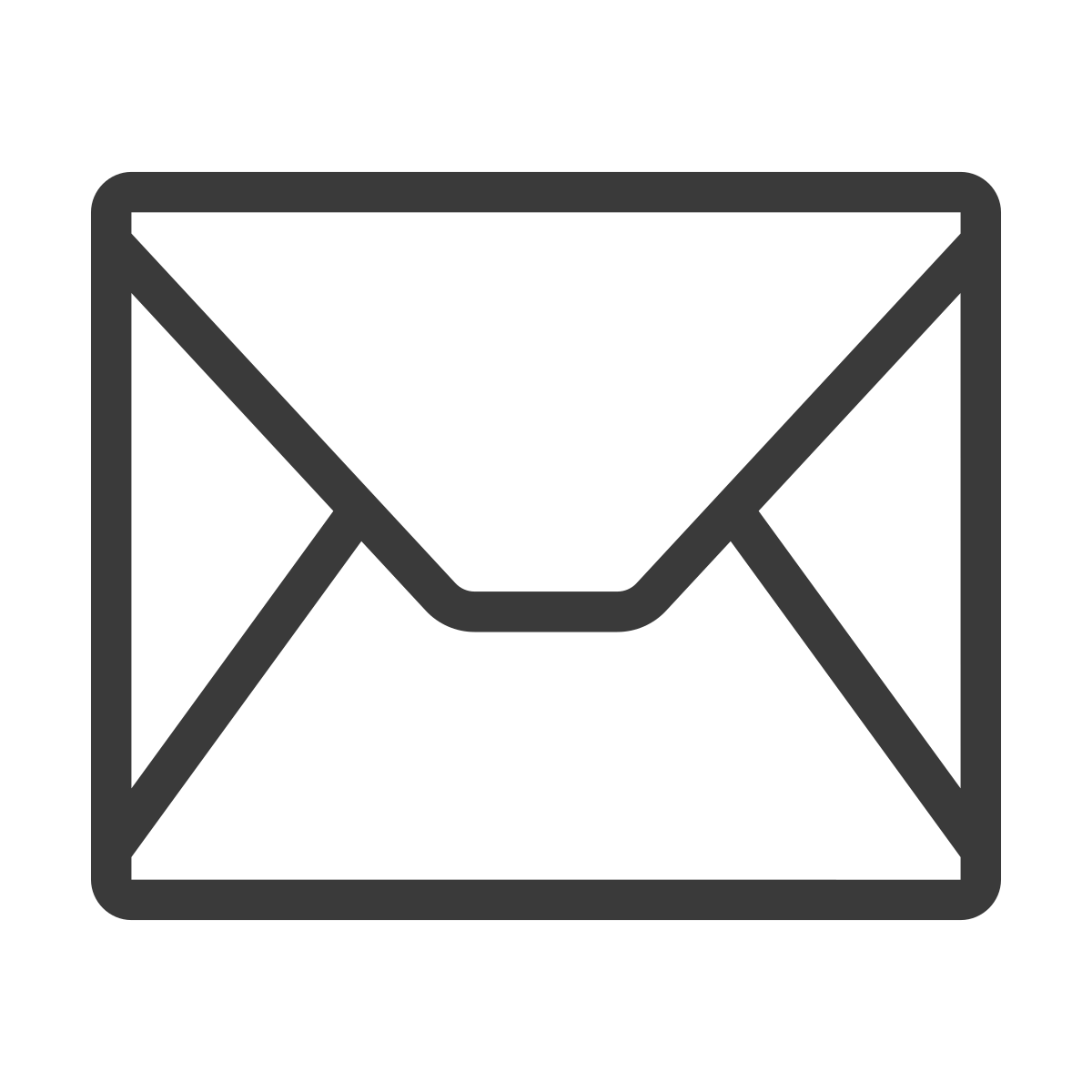 Outline icon of an envelope or email symbol on a black background.