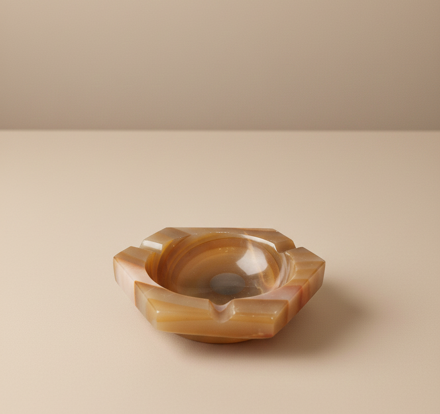 Vintage Onyx Stone Ashtray – Faceted Honey Onyx Decorative Bowl