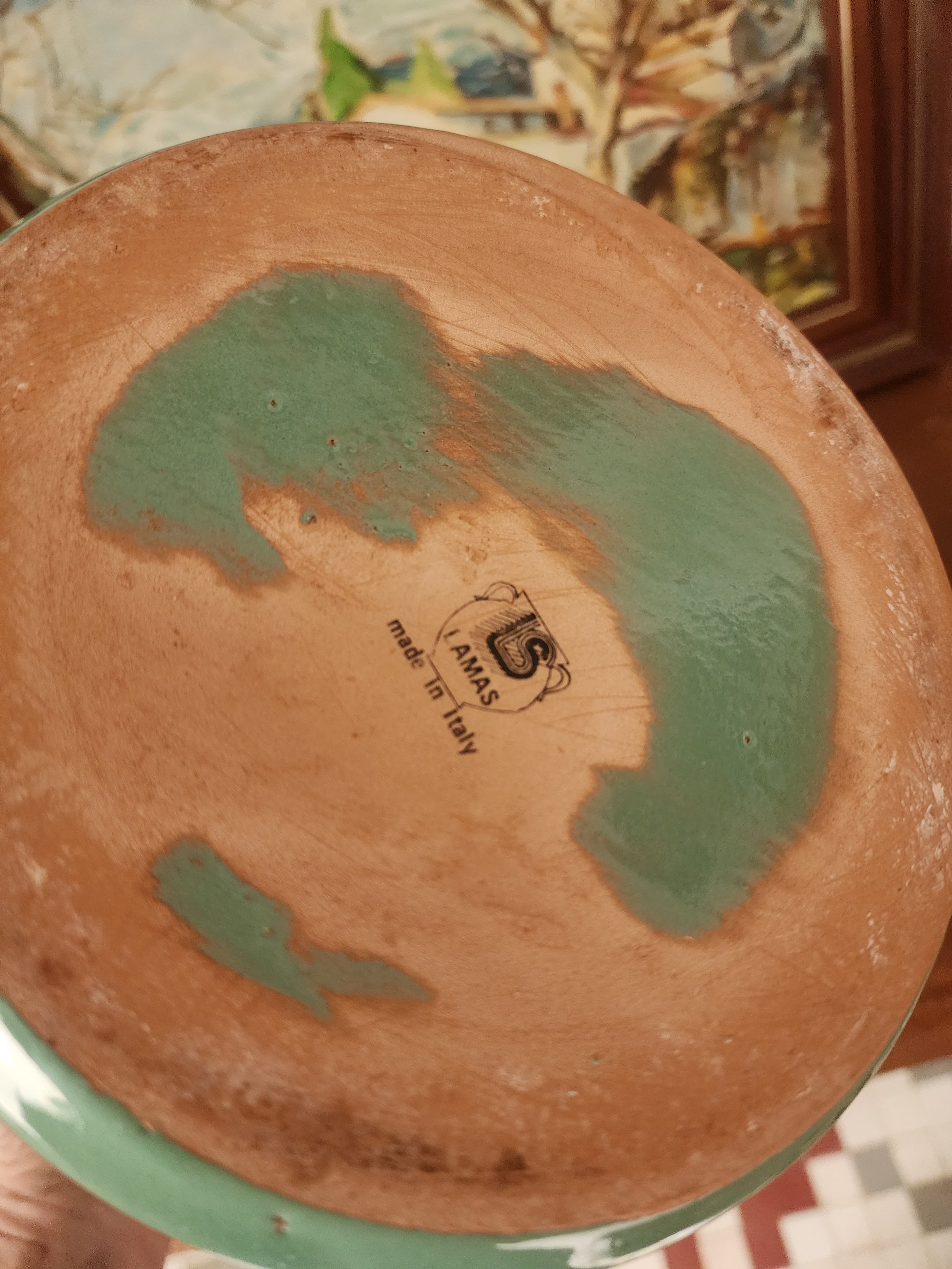 close up of glazed interior of italian ceramic crock
