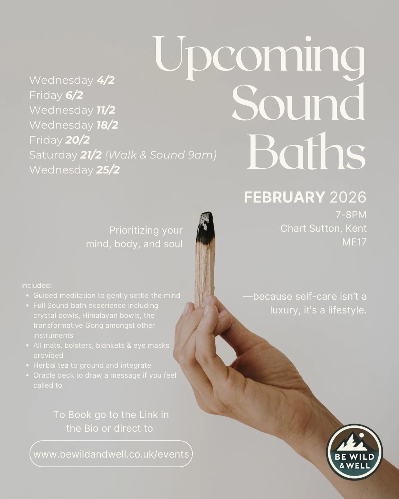 Upcoming Sound Baths in Kent for FEBRUARY. 
(Including one Saturday morning Walk &amp; Sound event)

What to expect&hellip;

&bull; A guided meditation to gently settle the mind and body
&bull; A full immersive sound bath using crystal bowls, Himalay