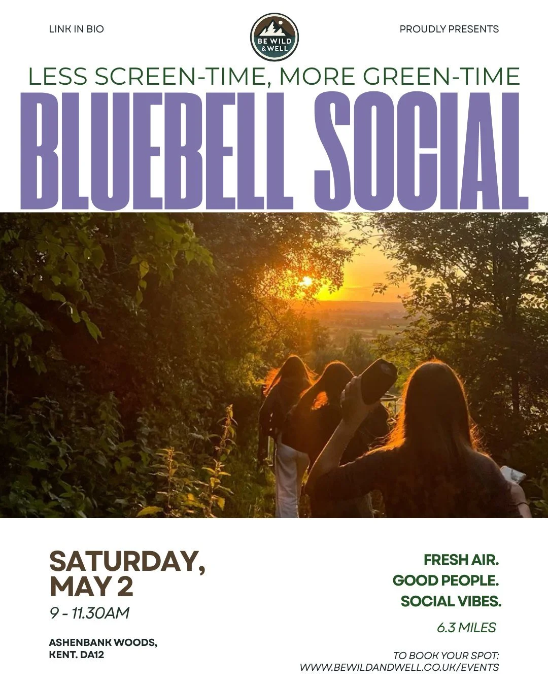 Trade the scroll for a stroll. 🌿💜

If your screen-time is up but your "me-time" is down, this one is for you. On Saturday 2nd May, we&rsquo;re heading into the ancient woodlands of Ashenbank and Cobhambury for a social wander through the 