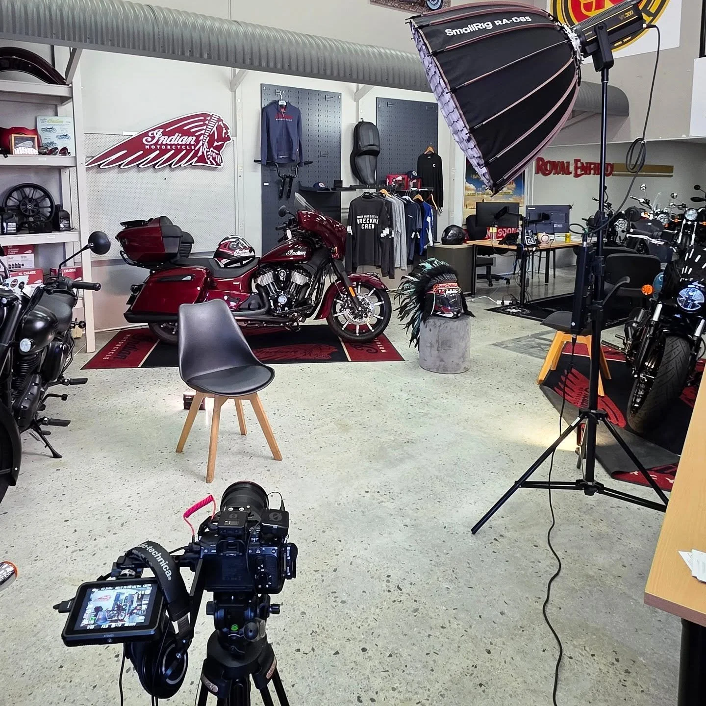On set with @indianmotorcycleofperth, filming an interview piece for the York Motorcycle Festival.&nbsp; 
Love stepping into environments where engineering, community, and story all intersect.

Bring on day 2.