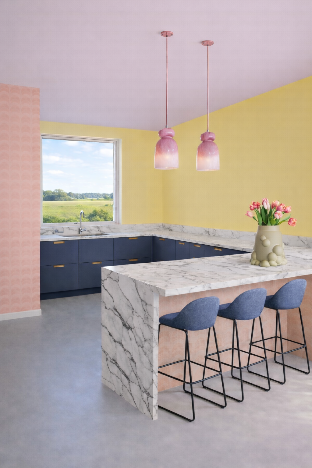 Moderne keuken met bloemen en lichte kleuren.png