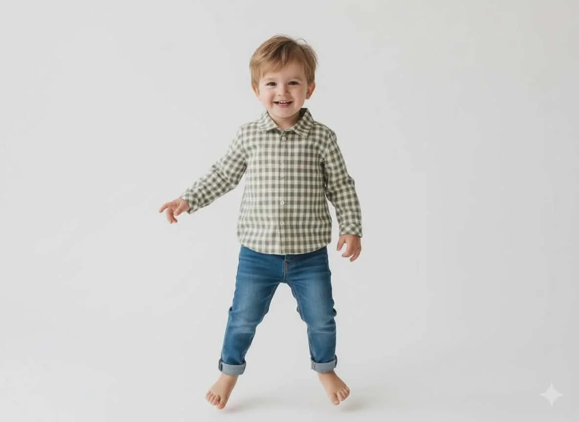 DAVIDE Baby Boy Gingham Shirt in Green and Beige