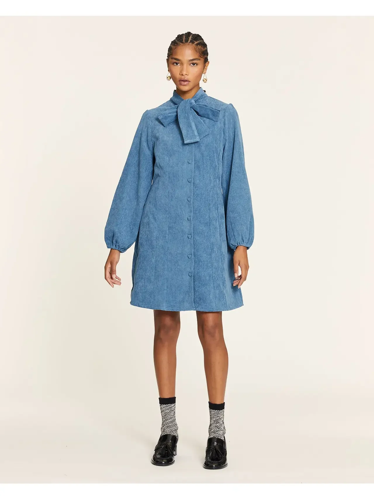 Dress Vestido De Pana Con Lazada Azul - Pepaloves