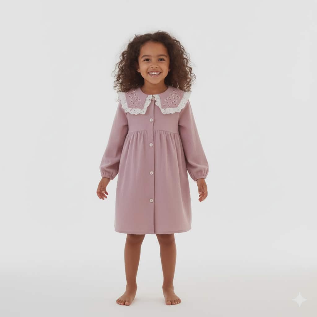 ISADORA Purple Baby Girl's Dress with Embroidered Square Neck