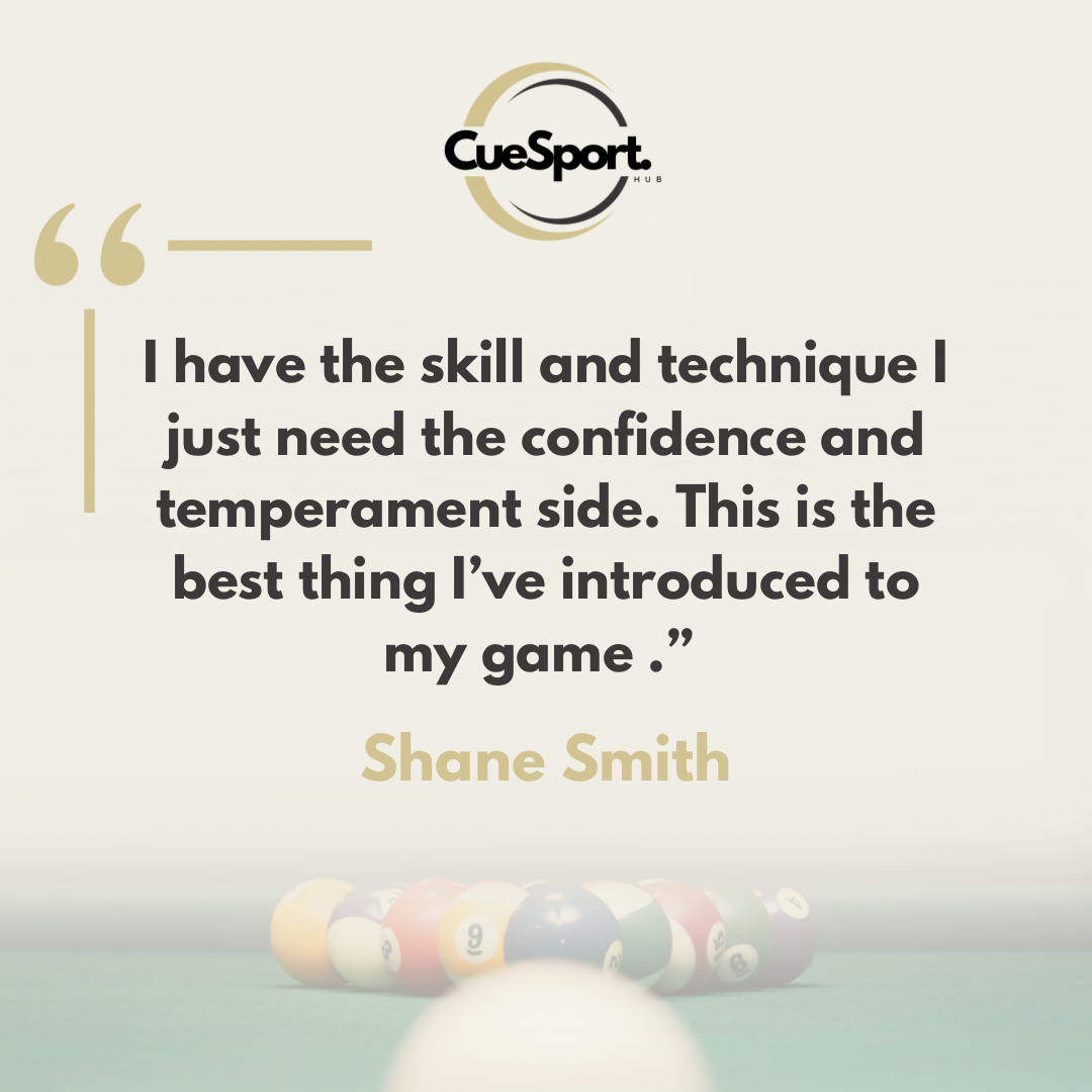 Quote about cue sports from Shane Smith with CueSport Hub logo and a background image of billiard balls.