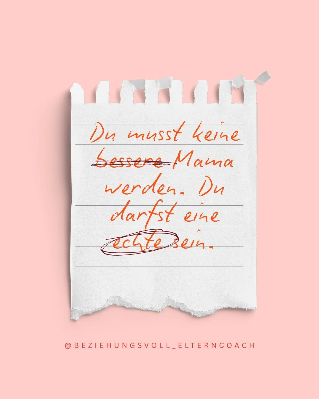 Nicht perfekter. Echter. 🫶🏼

Dein Kind braucht keine Mama die nie explodiert, nie zweifelt, nie m&uuml;de ist. Es braucht eine Mama die sich zeigt. Die nach dem Sturm wieder in Verbindung geht. 

Die sagt: das war nicht okay, aber egal was du sagst