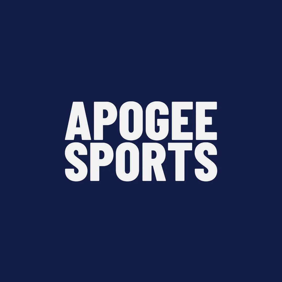 Logo of Apogee Sports with white text on a navy background.