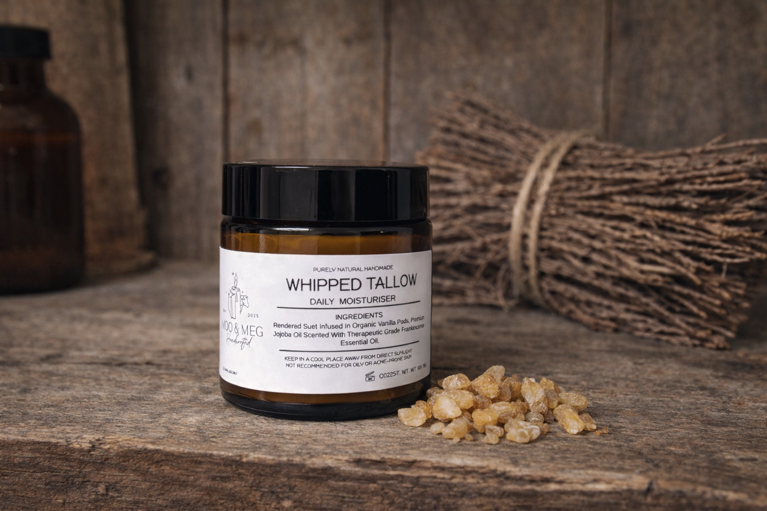 Infused Vanilla Whipped Tallow + Jojoba oil scented with Frankincense