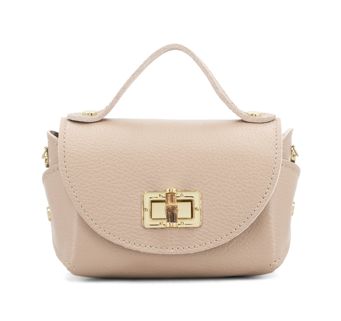 Leather Mini Crossbody with Bamboo Twistlock Nude