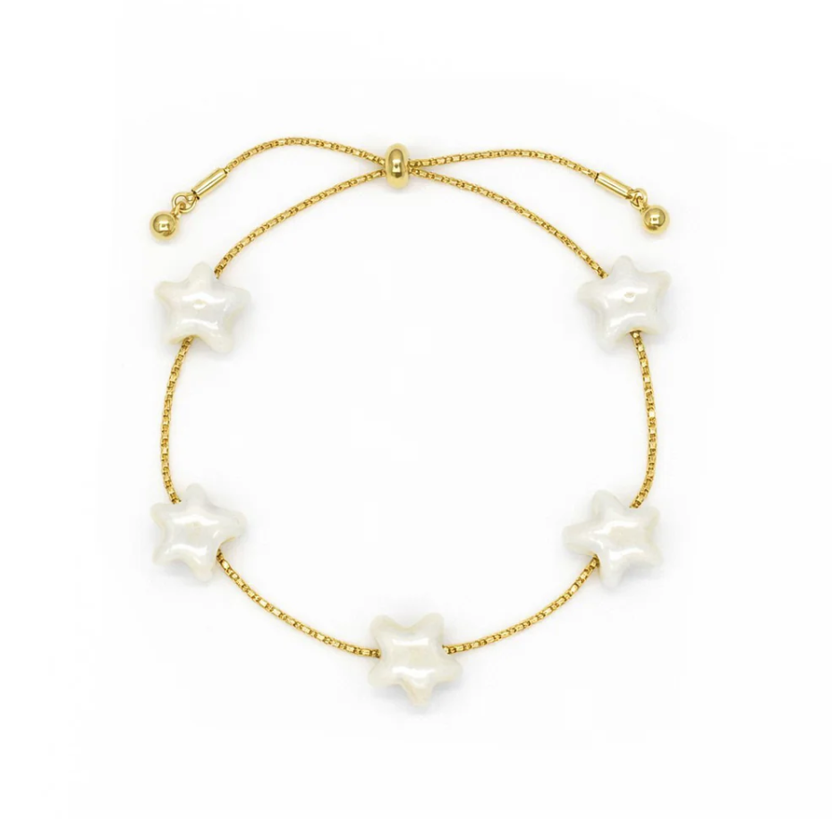 Porcelain Star Slider Bracelet in Gold White