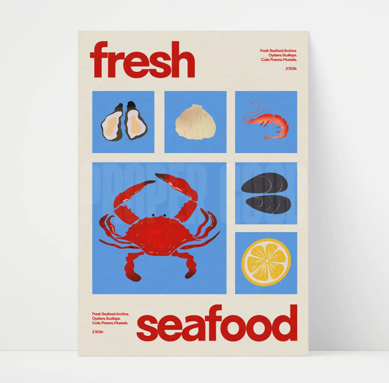 A4 Fresh Seafood Print