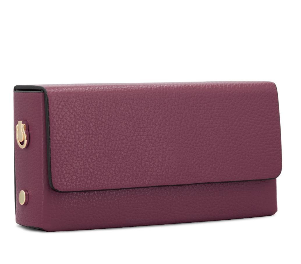 Leather Mini Box Bag with Gold Chain Burgundy