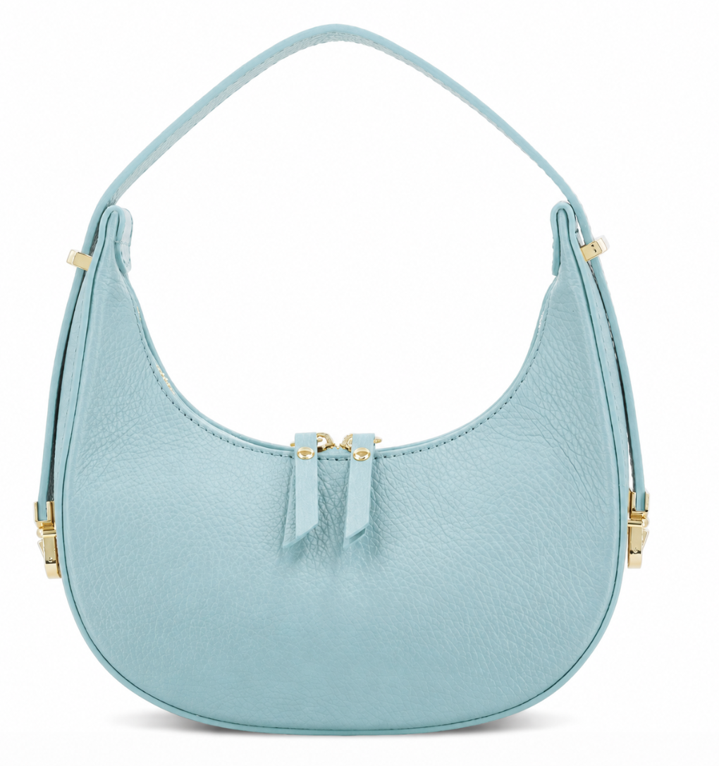 Leather Small Round Handbag Pale Blue