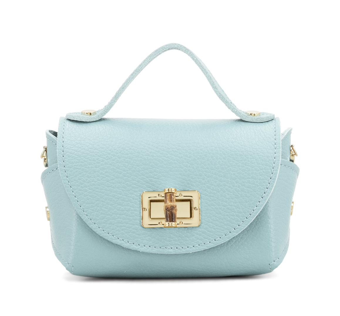 Leather Mini Crossbody with Bamboo Twistlock Pale Blue