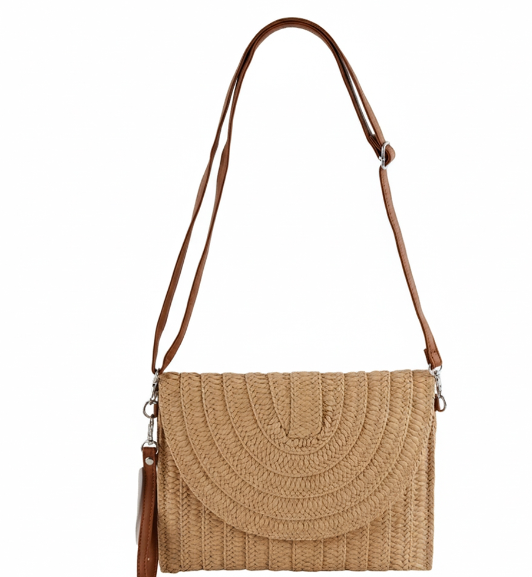 Straw Clutch Bag Camel