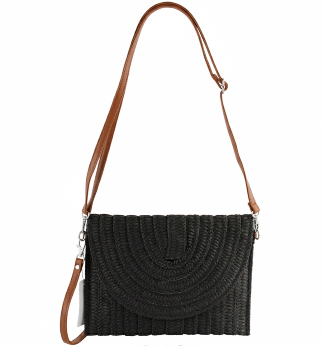 Straw Clutch Bag Black