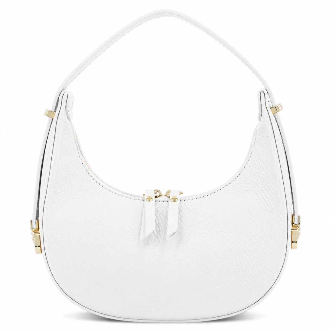 Leather Small Round Handbag White