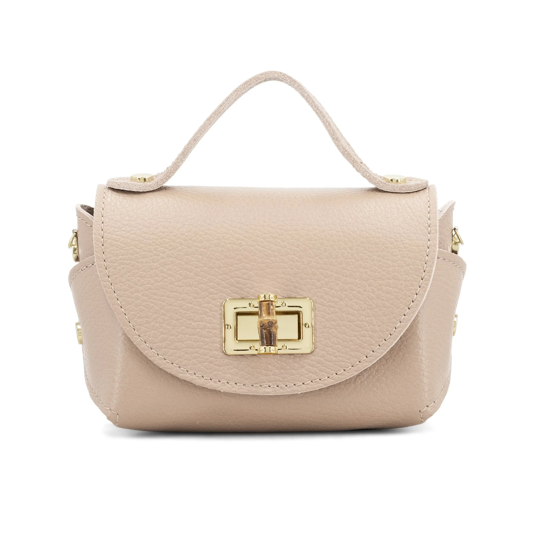 Leather Mini Crossbody with Bamboo Twistlock Nude