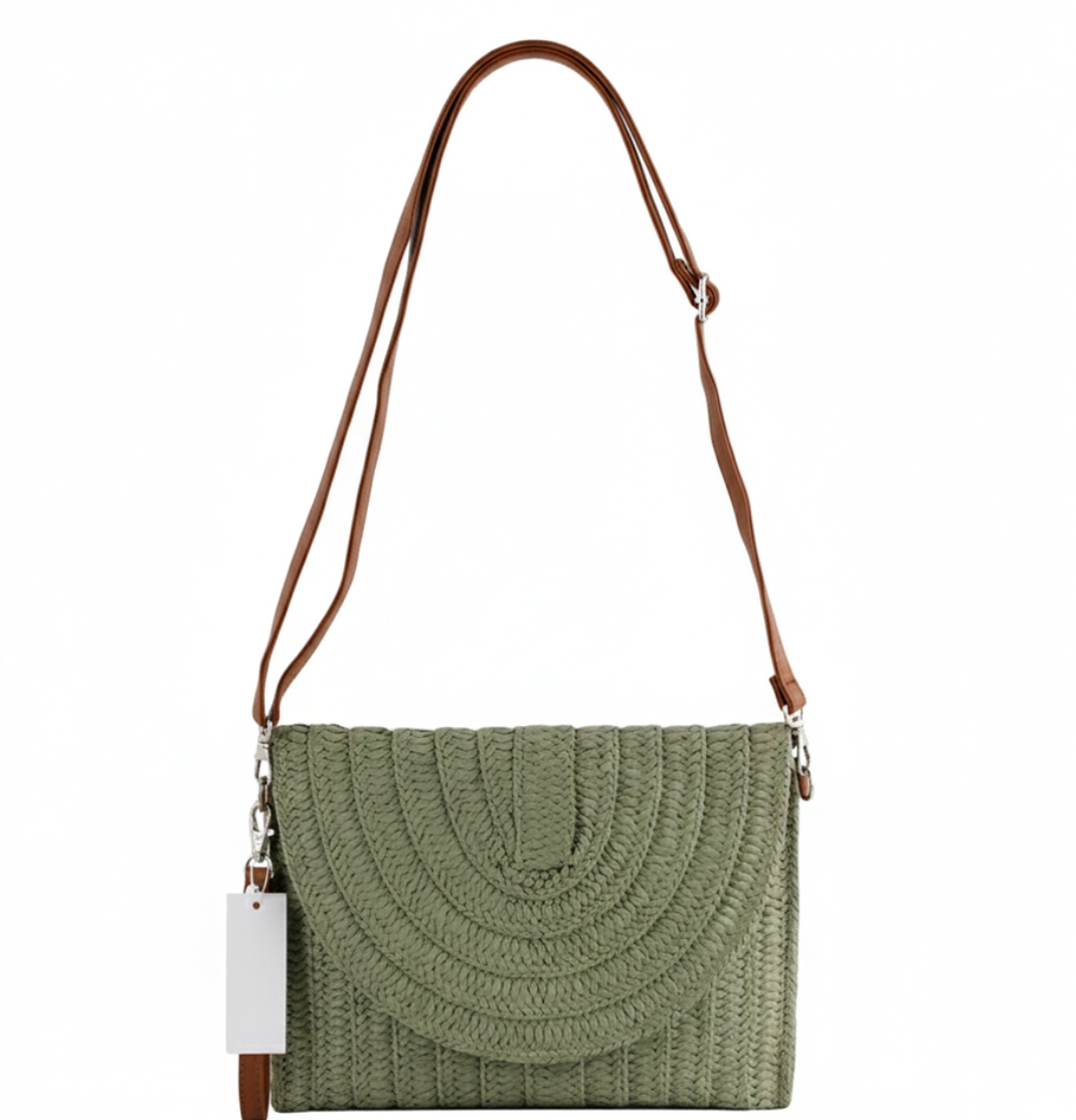 Straw Clutch Bag Olive Green
