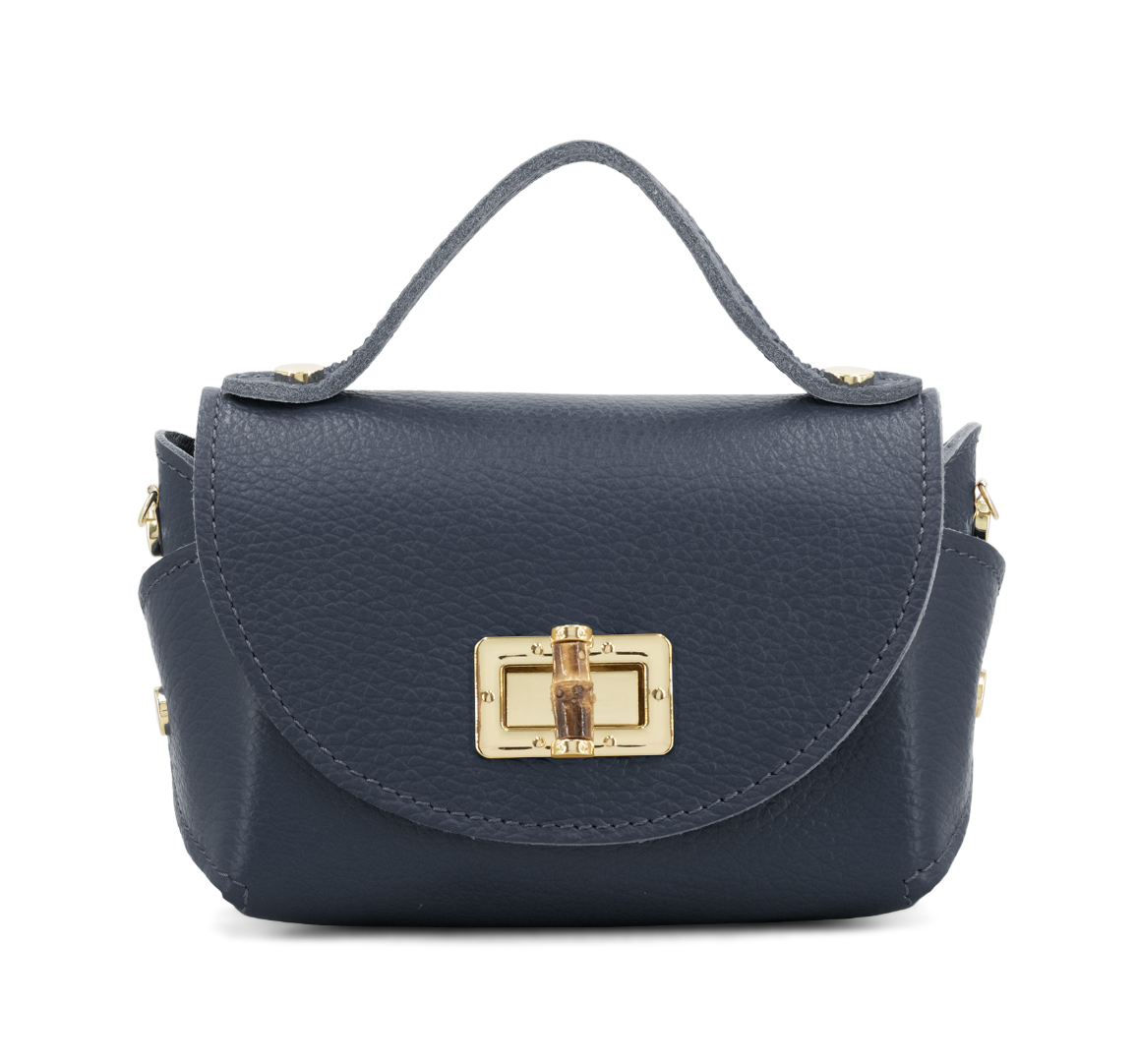 Leather Mini Crossbody with Bamboo Twistlock Navy